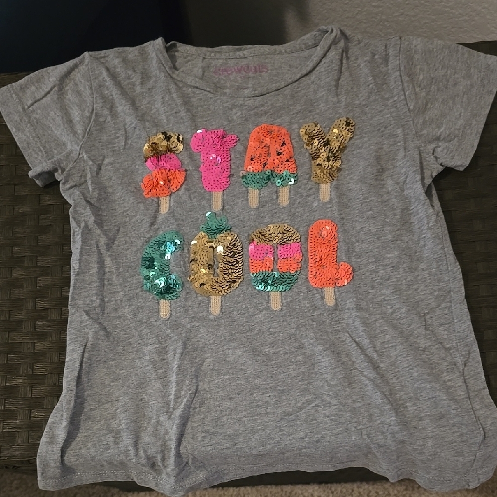 Gray Kids Shirt with Colorful Sequin Design
